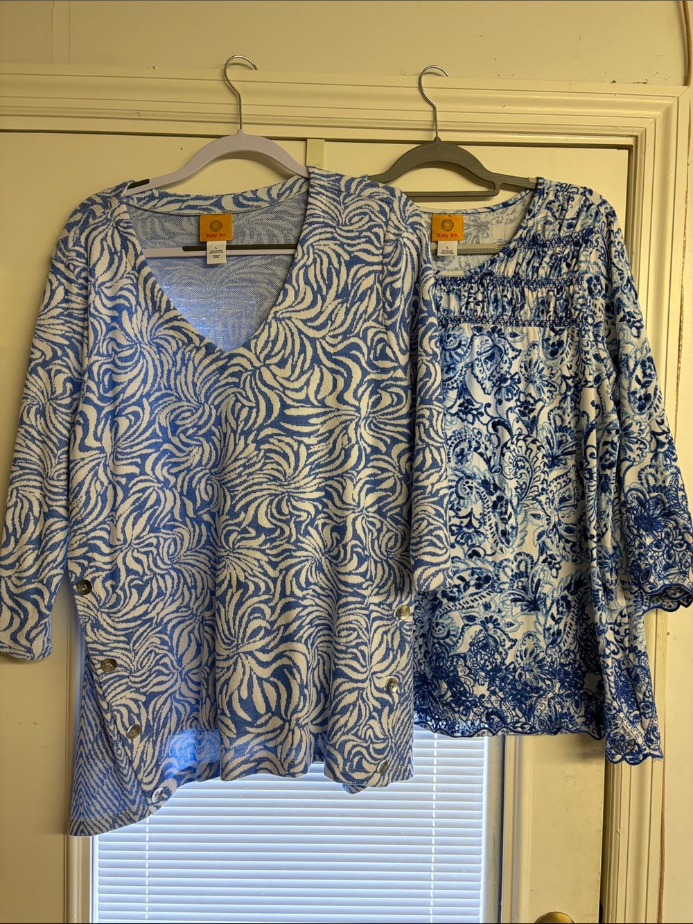Ruby Rd. Blue & White Printed Tunic Tops Duo